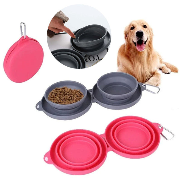 Foldable Double Bowl Pet Feeding Bowl